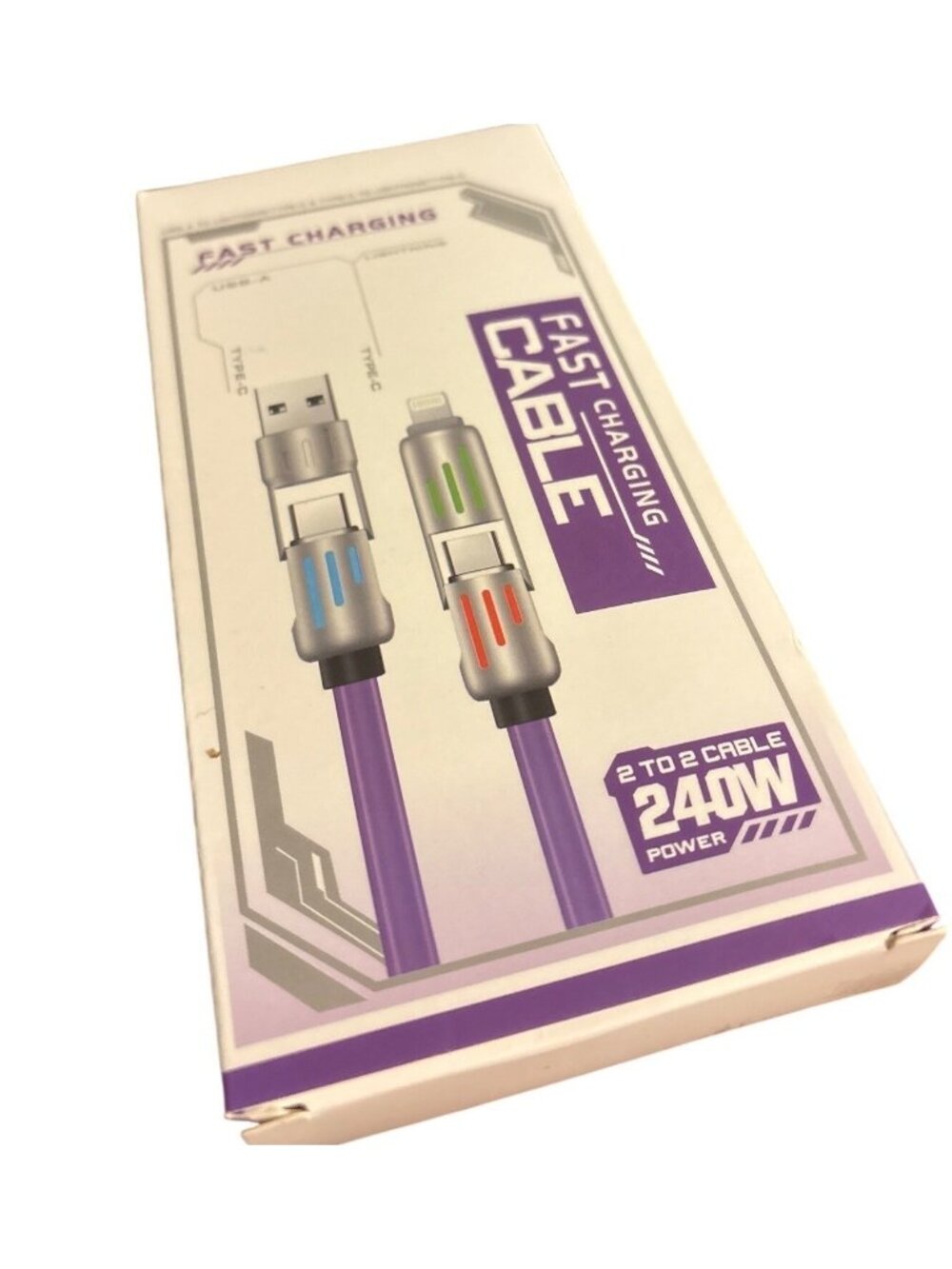 Fast Charging With LED Lights 4-In-1 USB-A To Fast Speed Type-C Cable 240W